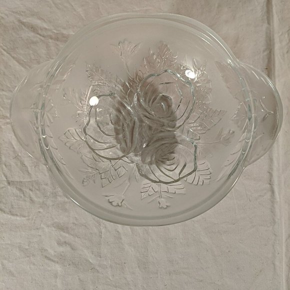 KIG Malaysia Frosted Rose Glass Bowl Serving Candy Dish Clear and frosted, 5" - Picture 1 of 9